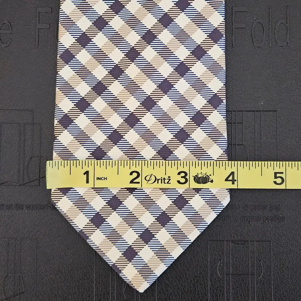 Brooks Brothers Brown‎ Navy Blue Plaid Silk Necktie Tie